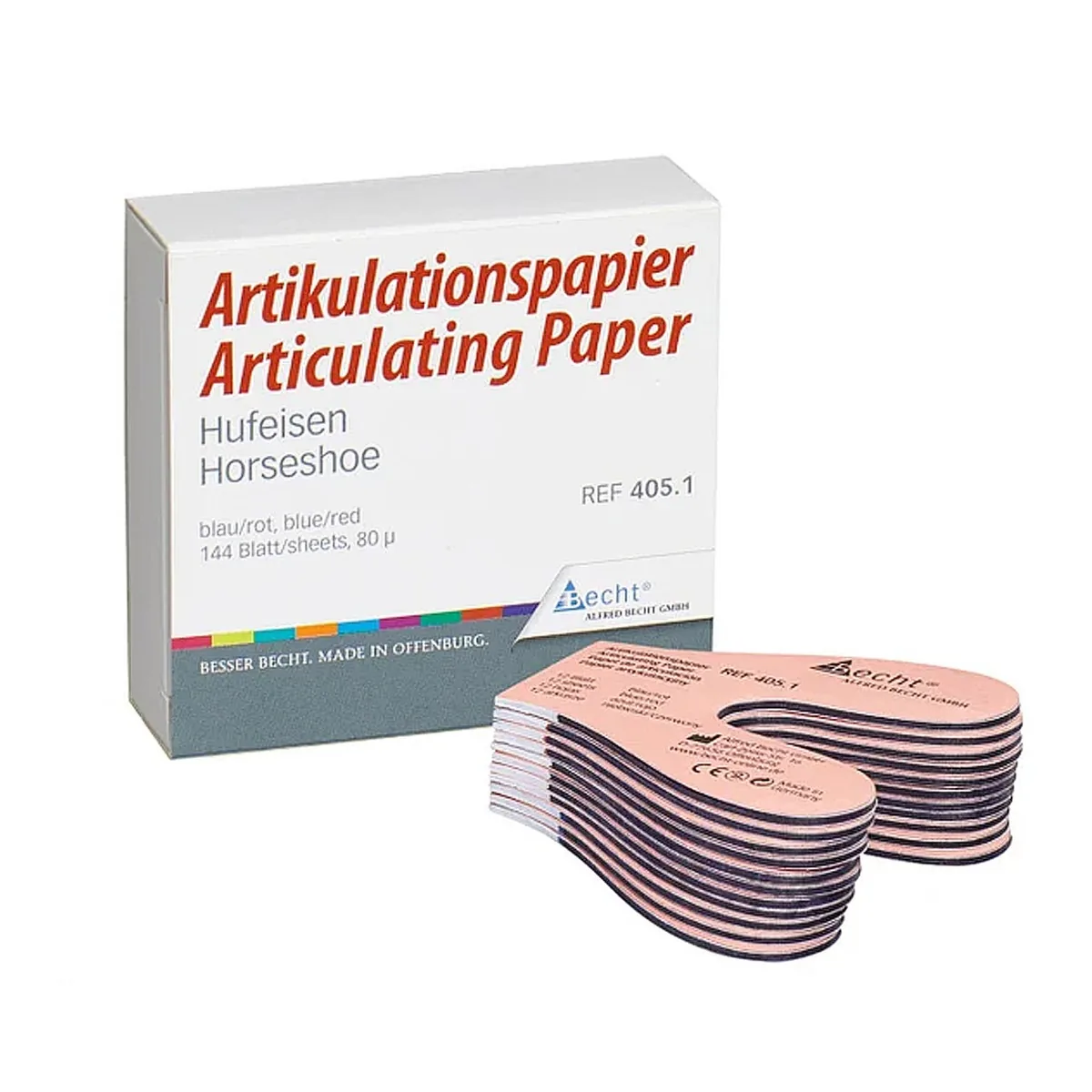 Артикуляційна папір Бехт підкова, 80 мкм, червоно-синя, Articulating paper Becht