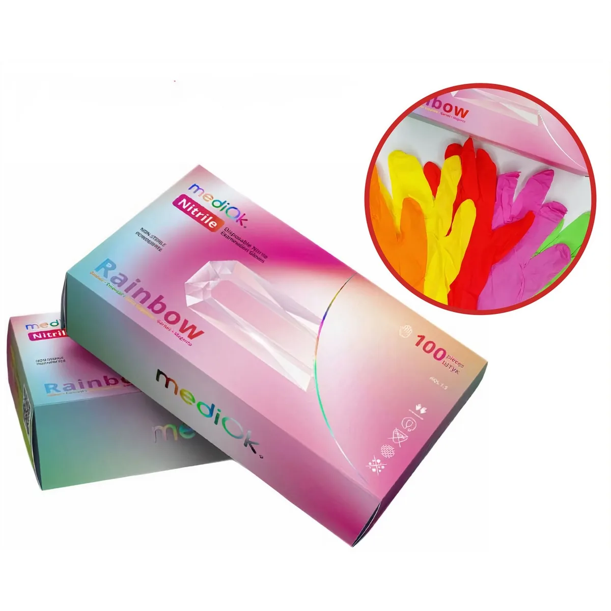 Рукавички нітрилові, асорті, розмір M, 100шт, MediOk Rainbow (AMPri / Ампрі / Ампрі)