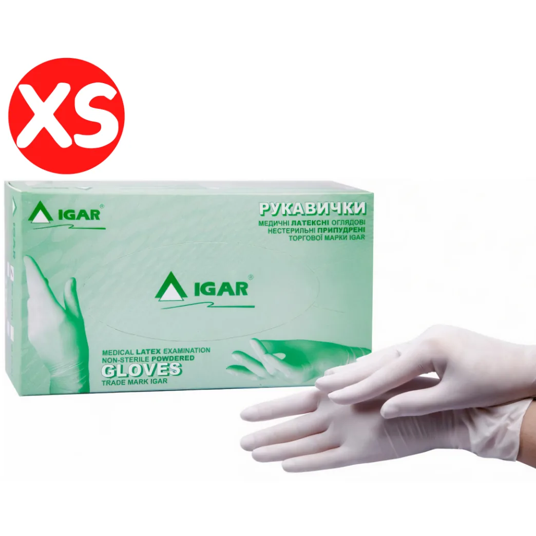 Рукавички IGAR Latex 100шт/50пар - латексні припудрені, розмір: XS (IGAR)