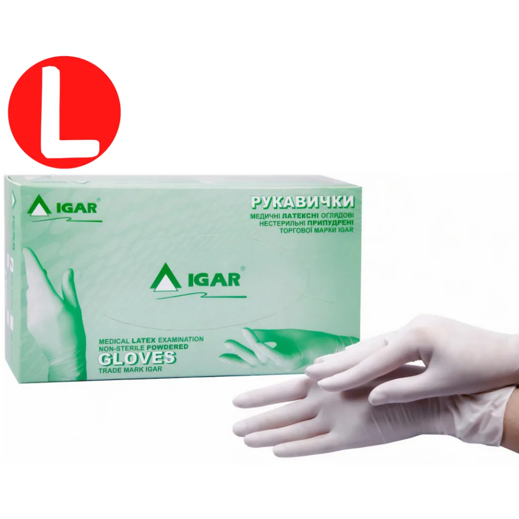 Рукавички IGAR Latex 100шт/50пар - латексні припудрені, розмір: L (IGAR)