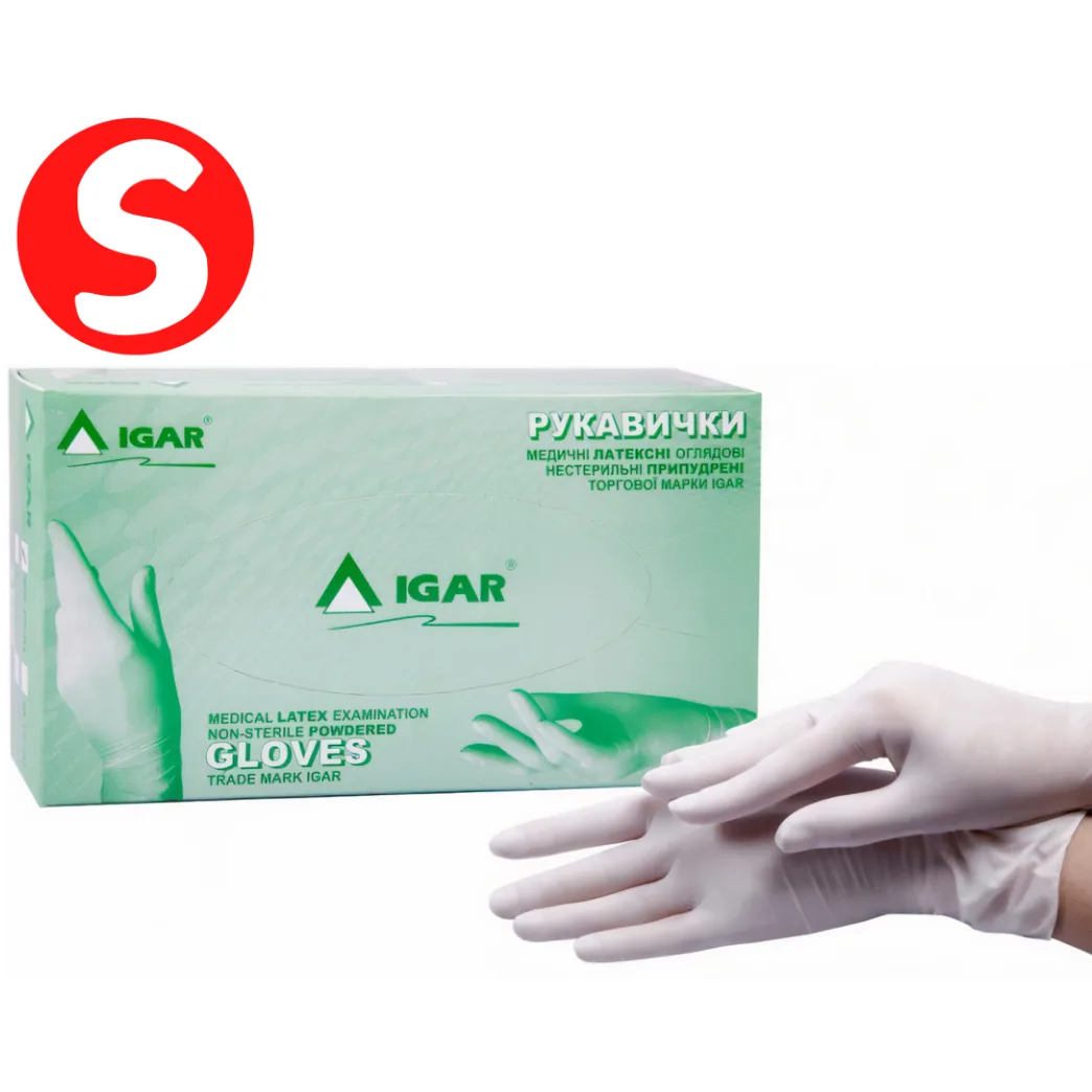 Рукавички IGAR Latex 100шт/50пар - латексні припудрені, розмір: S (IGAR)