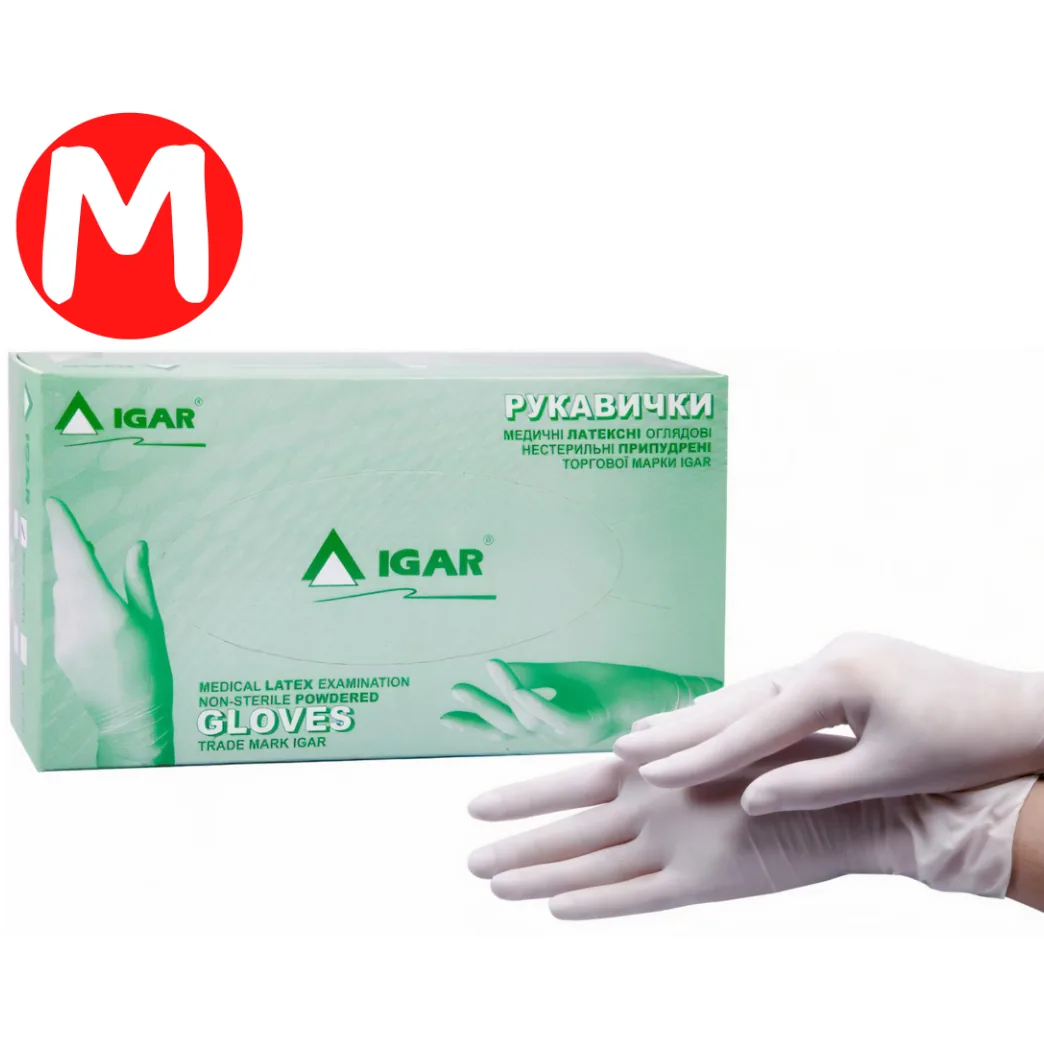Рукавички IGAR Latex 100шт/50пар - латексні припудрені, розмір: M (IGAR)