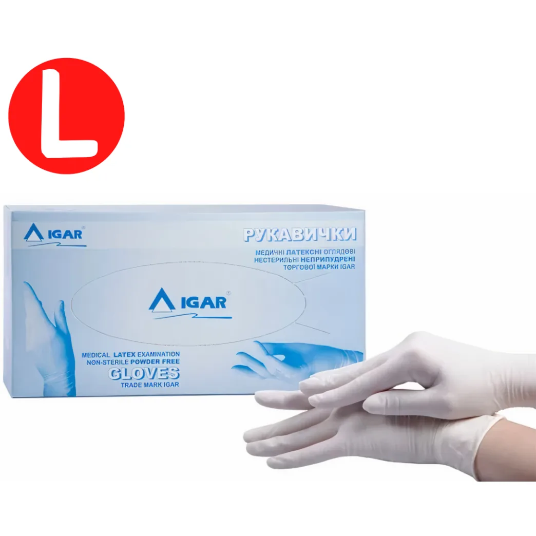 Рукавички IGAR Latex 100шт/50пар - латексні неприпудрені, розмір: L (IGAR)