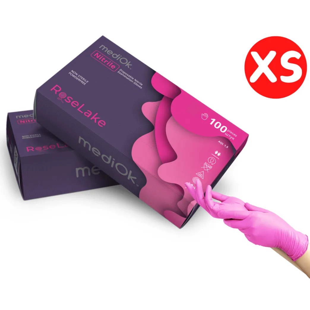 Рукавички нітрилові, рожеві, розмір XS, 100шт, MediOk Rose Lake (AMPri / Ампрі / Ампрі)