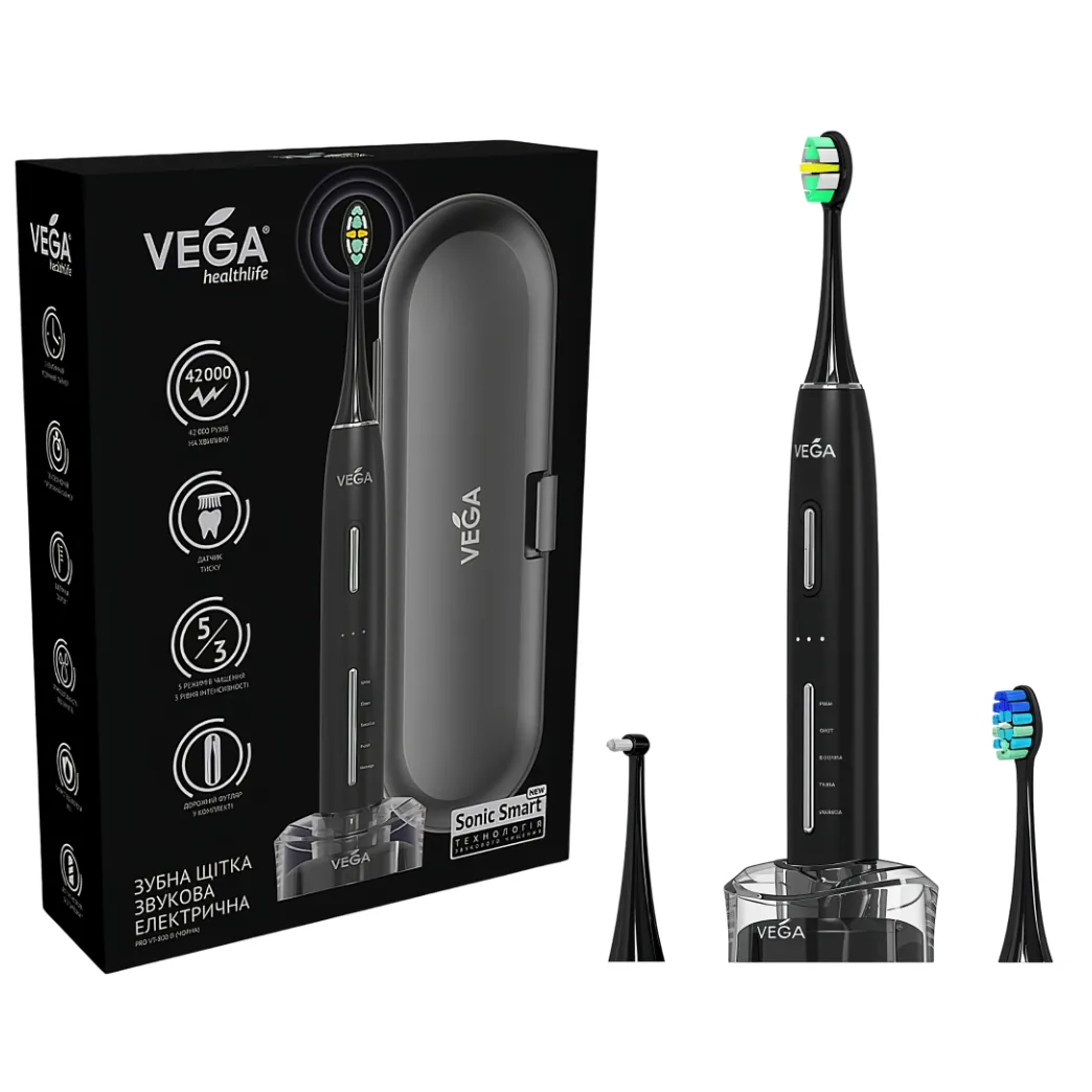Sonic Smart Pro VT-800 B - Електрична звукова зубна щітка, колір: чорний (Vega)