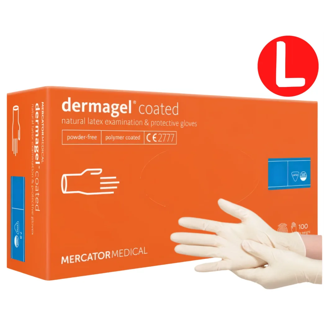 Рукавички латексні Dermagel Coated WHITE неопудрені, розмір L, 100 шт (Mercator Medical)