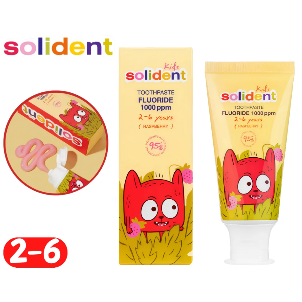 Дитяча зубна паста Solident Kids 2-6р. з фтором 1000 ppm, малина 50 мл (Solident)