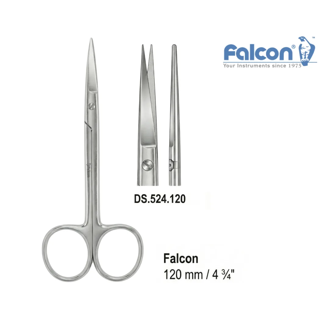 Ножиці хірургічні прямі гострокінцеві 120 мм, DS.524.120 (Falcon)