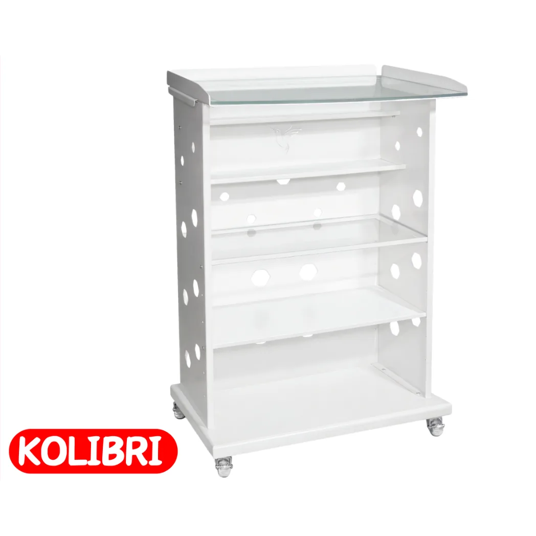 Стіл маніпуляційний Kolibri (5 полиць: 2 скляні, 3 металеві) пересувний (KIT)