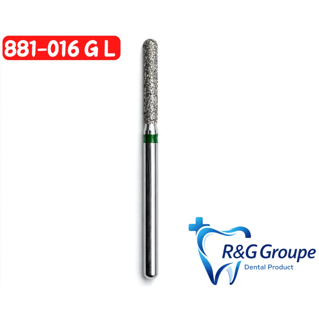 Бор алмазний, 881-016 G L закруглений циліндр, зелений (R&G Groupe France)