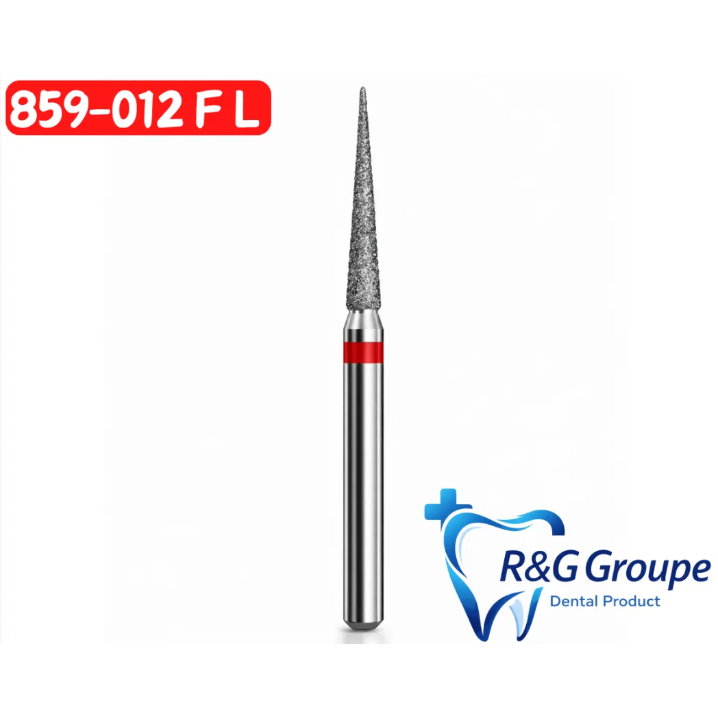 Бор алмазний, 859-012 F L гострий конус, червоний (R&G Groupe France)