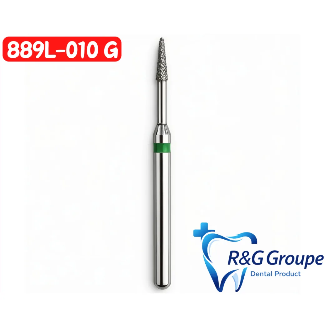 Бор алмазний, 889L-010 G L короткий конус, зелений (R&G Groupe France)