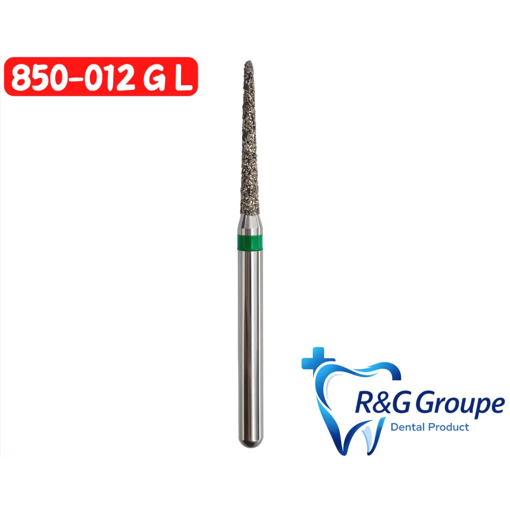 Бор алмазний, 850-012 G L закруглений конус, зелений (R&G Groupe France)