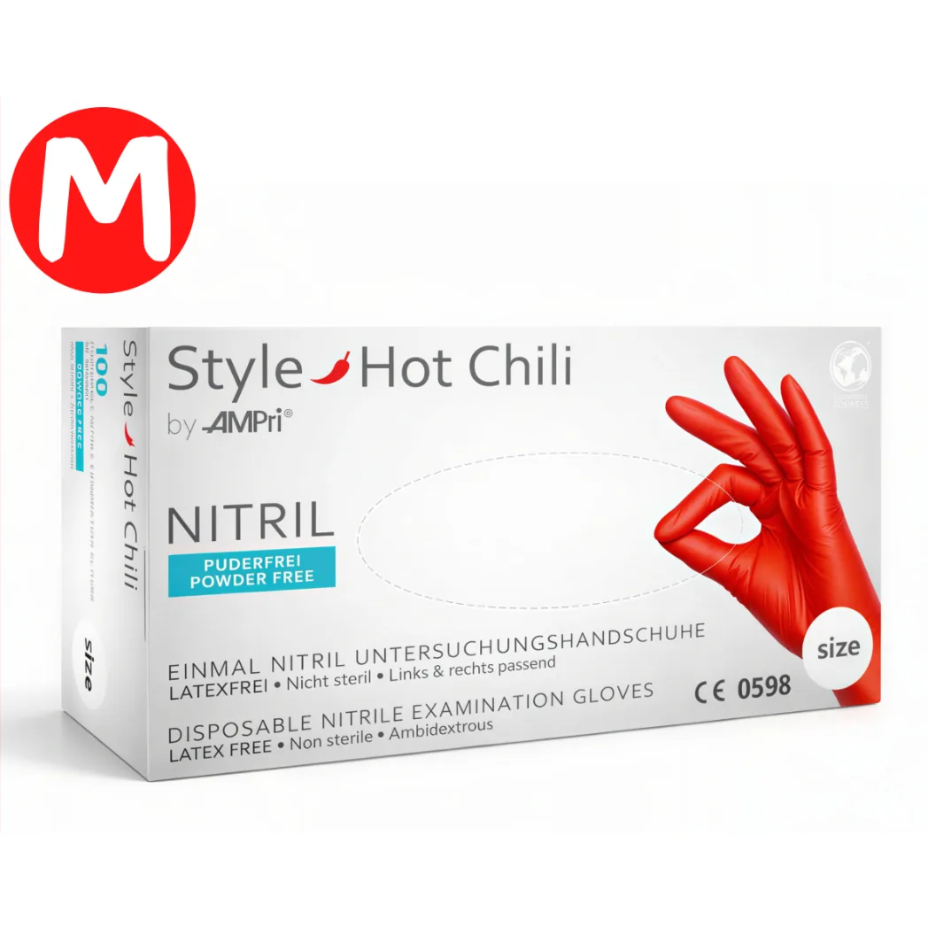 Рукавички нітрилові, червоний, розмір M, 100шт, Style Hot Chili (AMPri)